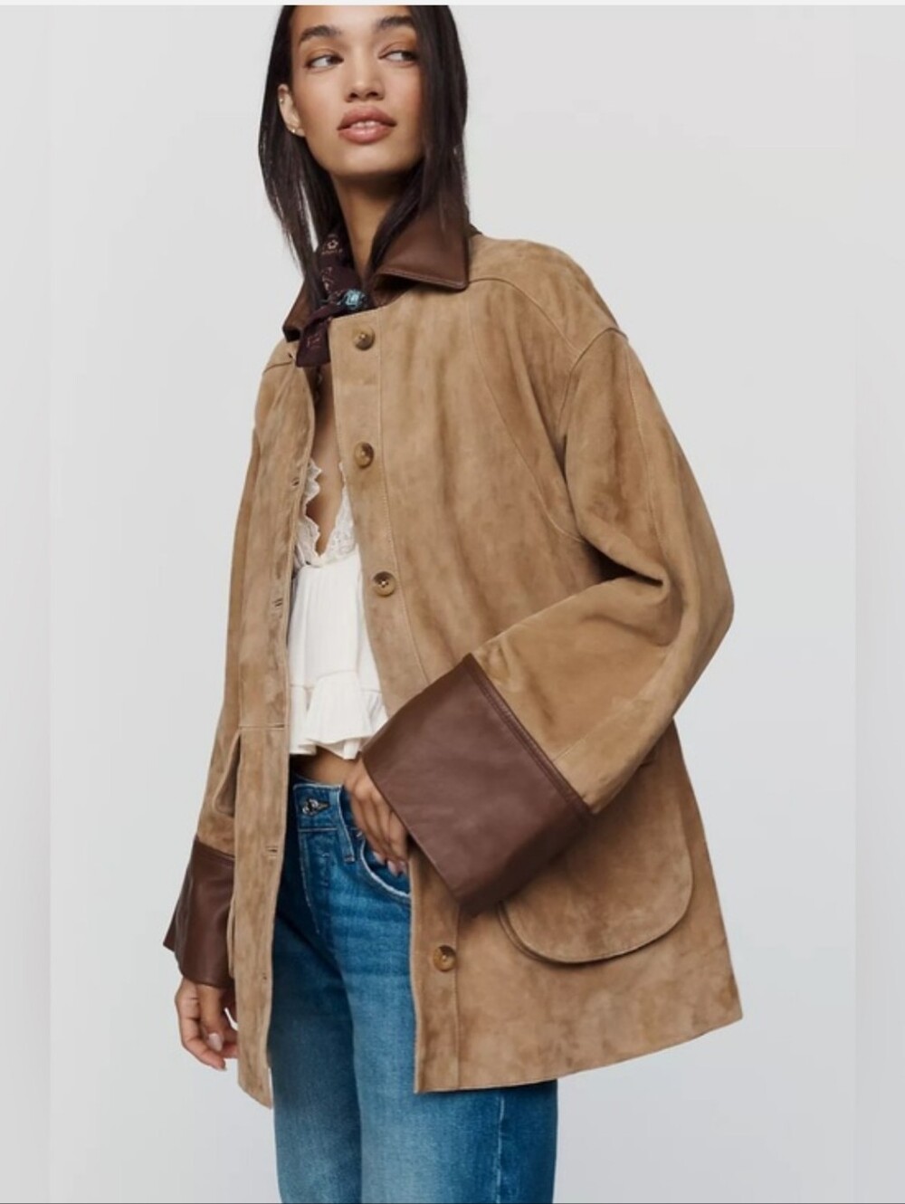 Pilcro Anthropologie Goat Leather Adelaide Barn Oversized Jacket Button-Front